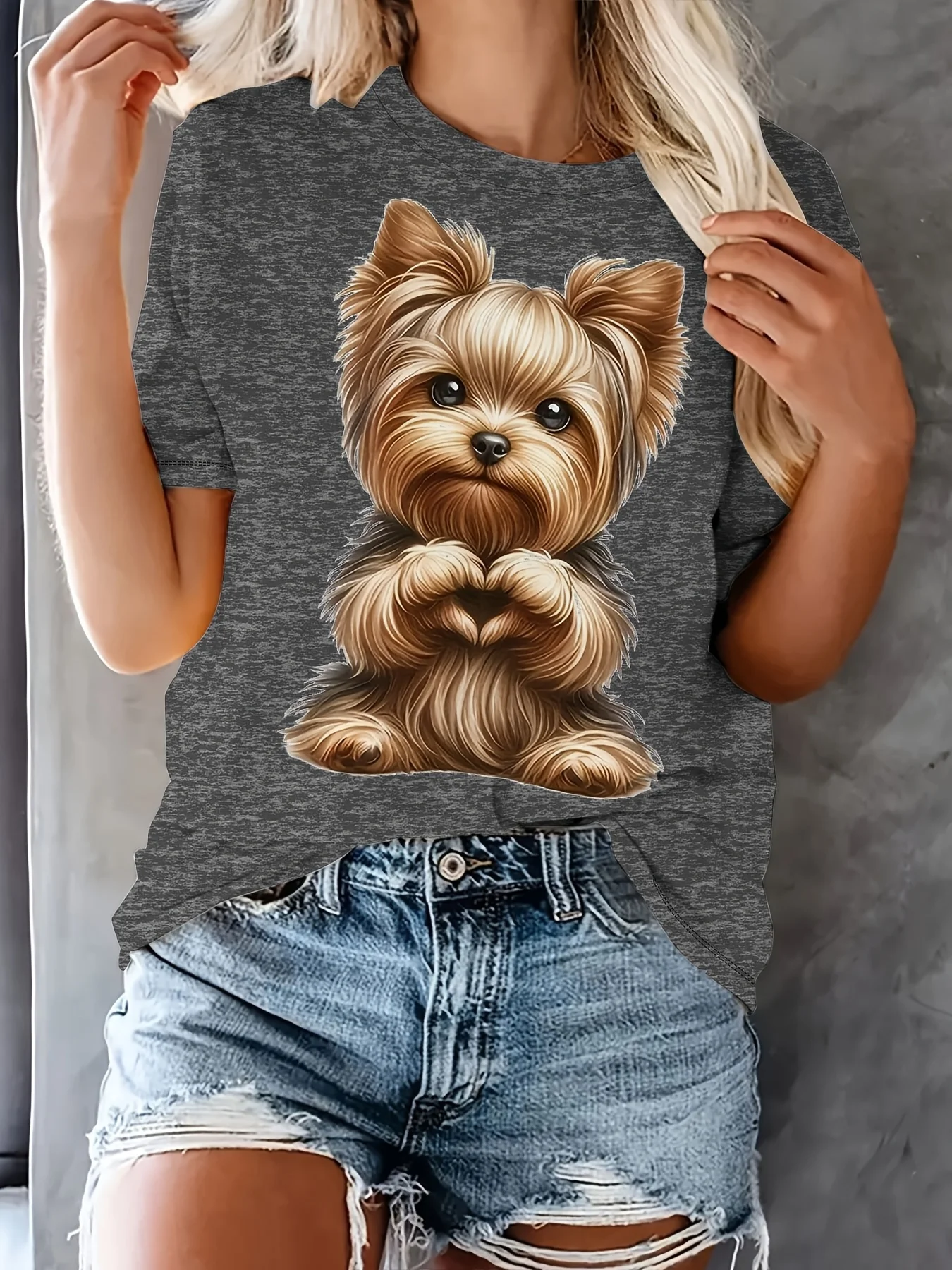 

Женская футболка большого размера с коротким рукавом с принтом Puppy Love, свободная повседневная, мягкая, удобная и дышащая, для занятий спортом на открытом воздухе