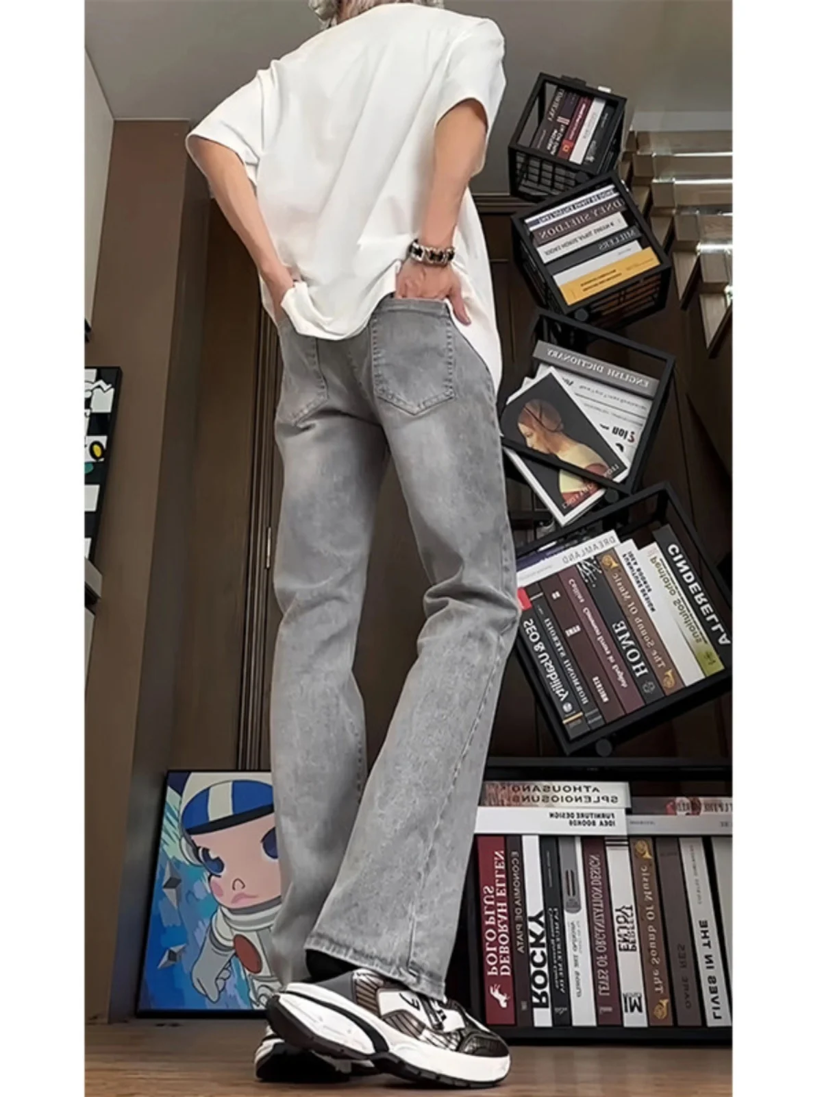 

Мужские летние джинсы Haome с высокой талией, прямые, слегка острокрашенные, в уличном стиле