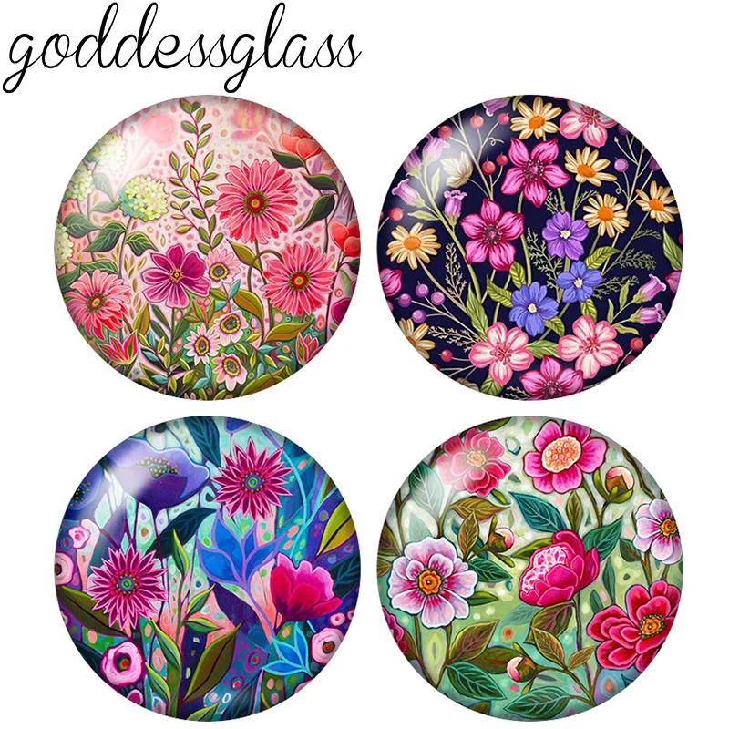 New Beauty Flowers paintings Patterns 10pcs 12mm/18mm/20mm/25mm Round Photo glass cabochon demo flat back Making findings