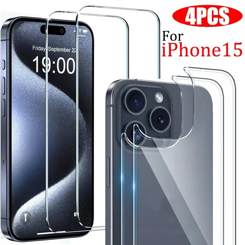 4-1PCS Tempered Glass Tempered Glass for IPhone15 Pro Max Plus HD Clear Anti-scratch Rear Back Screen Protective Film for IPhone