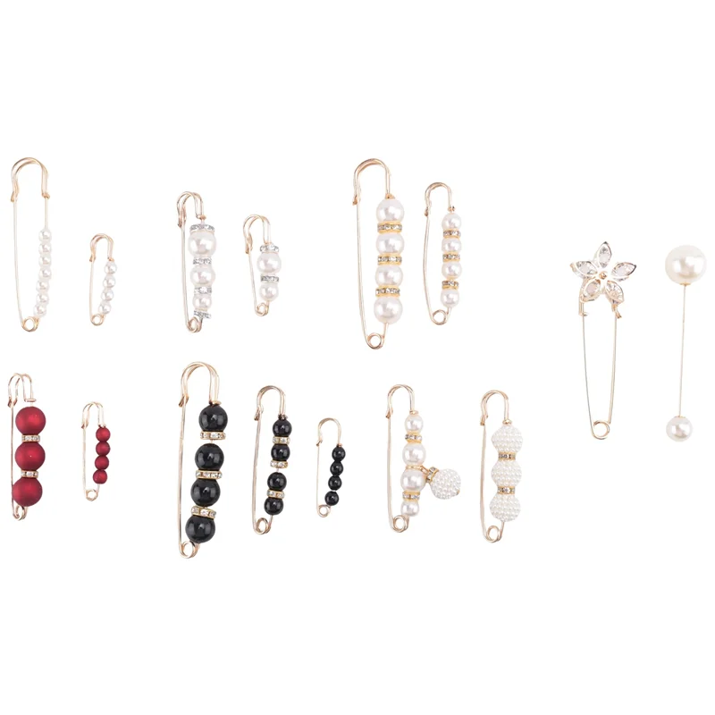 15 Uds. Clips para suéter, alfileres de seguridad de alta resistencia, broche de perla blanca de imitación, Pin para vestido, sombrero, chal, Pin, alfileres esmaltados con diamantes de imitación-AT64