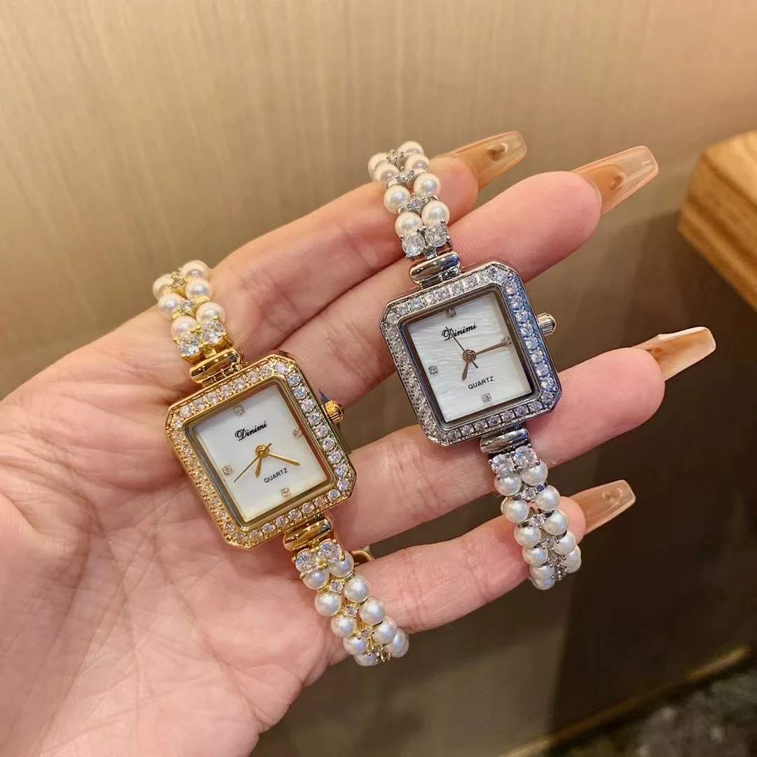 Square Women Natural Freshwater Pearls Bracelets Watches Fashion Elegant Jewelry Watch Shell Crystals Wristwatch Quartz Relogios