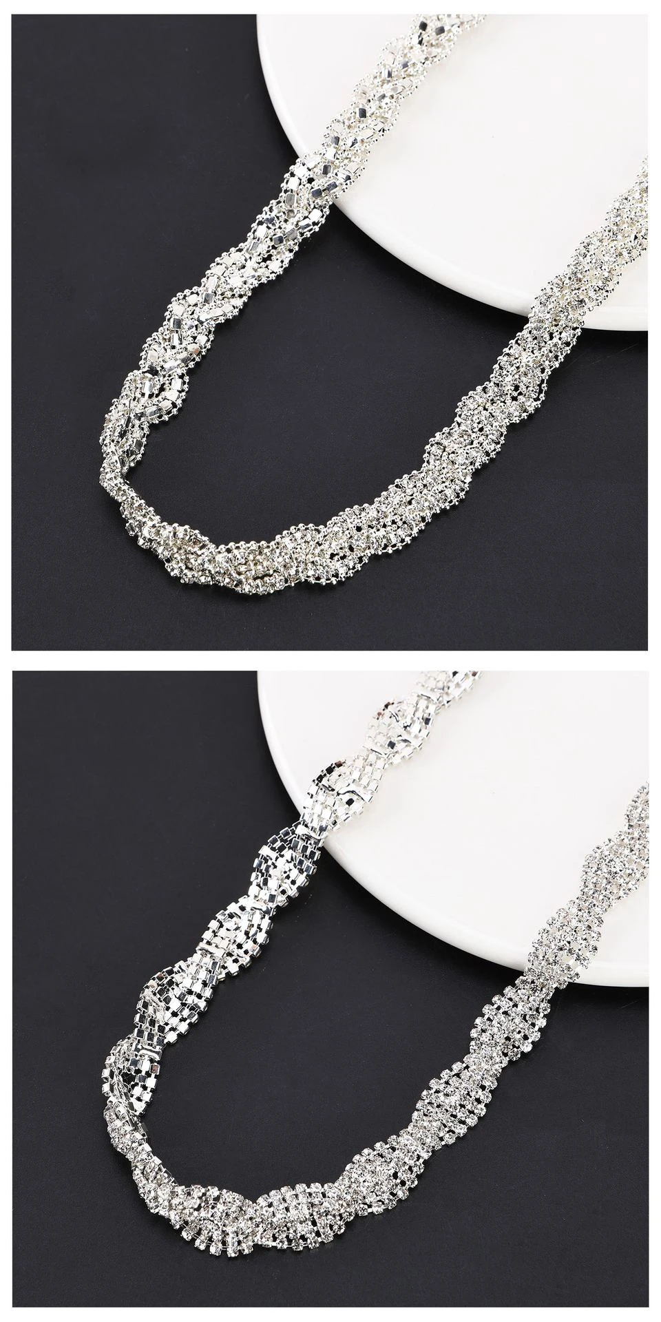 10 Yards Strass-Kette Kristall-Diamant-Accessoire DIY Bastelbedarf Geschenkdekoration Spiralförmiges Unregelmäßiges Strass-Band Nähzubehör – Detail 5
