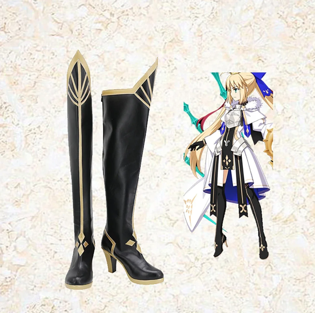 Fate Grand Order FGO Altria Pendragon stivali Cosplay scarpe nere sopra il ginocchio tacco alto su misura