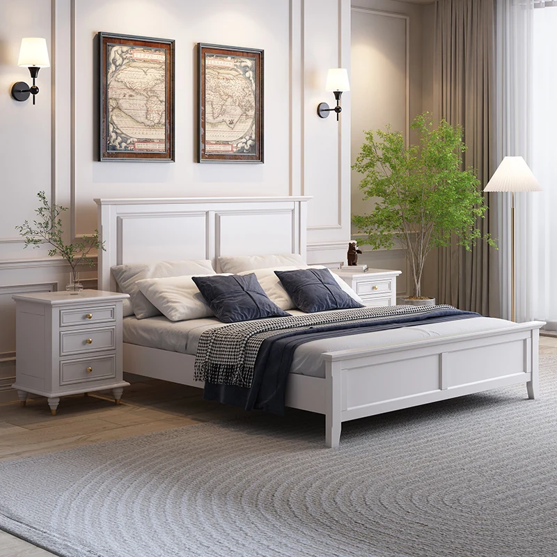 

Solid wood bed 1.8 meters furniture white retro single bed