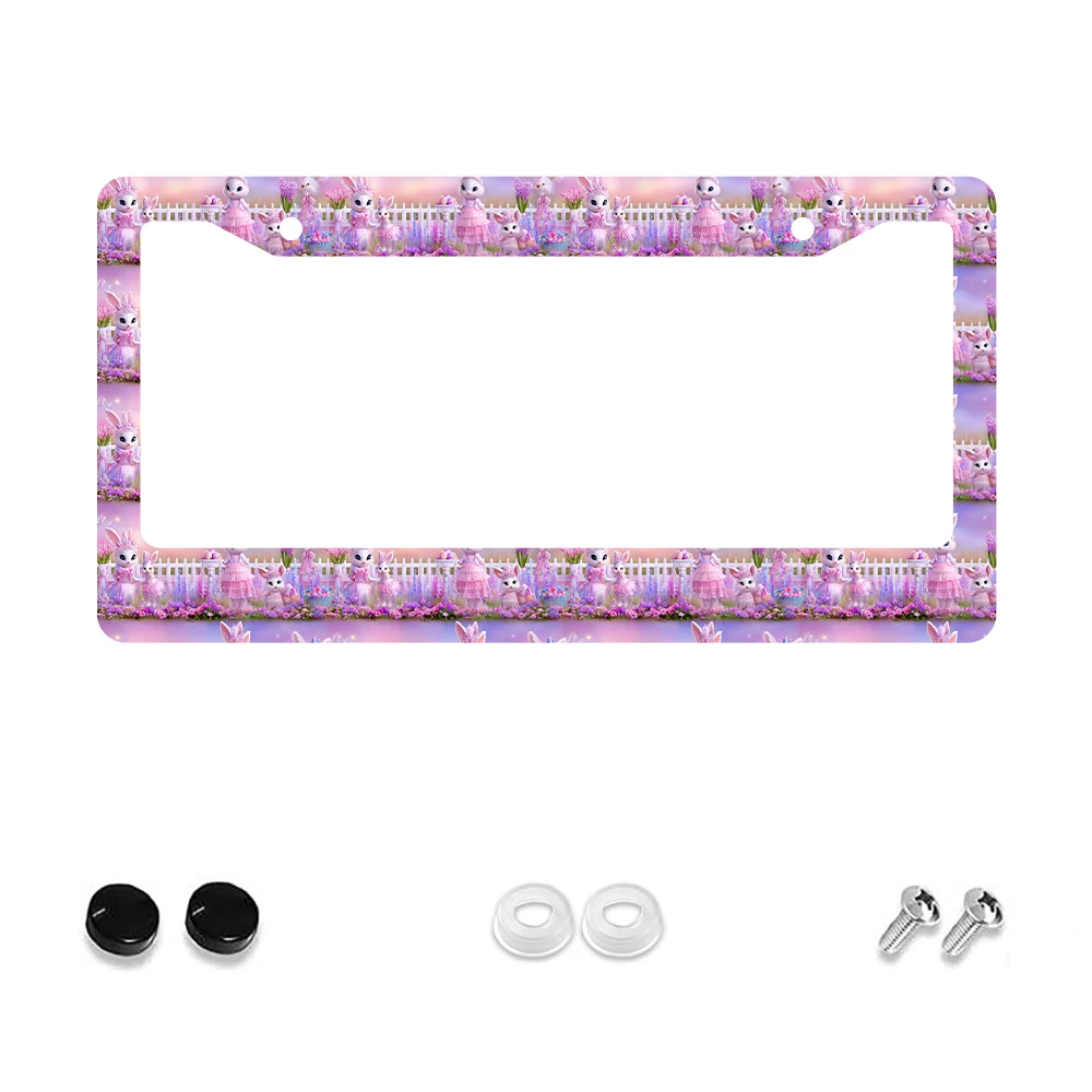 

1 шт. розовая рамка номерного знака с 2 отверстиями и рисунком кролика, алюминиевый материал, 6x12 дюймов, с набором винтов, ретро-новинка Car De