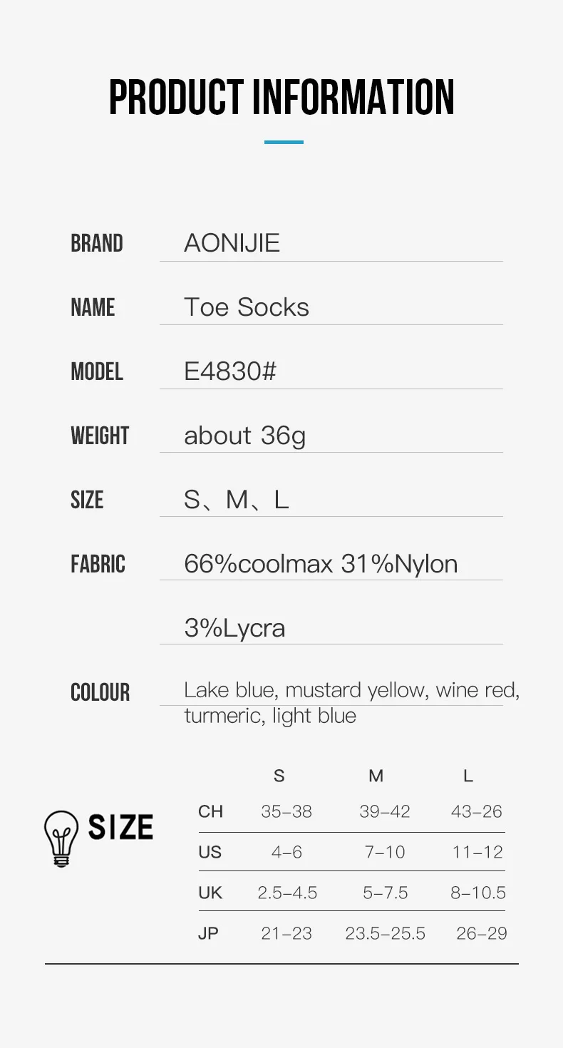 3Pairs/Set AONIJIE E4830 Men Women Newest Medium Long Tube Sport Fivetoes Socks Toe Socks for Barefoot Running Shoes Marathon