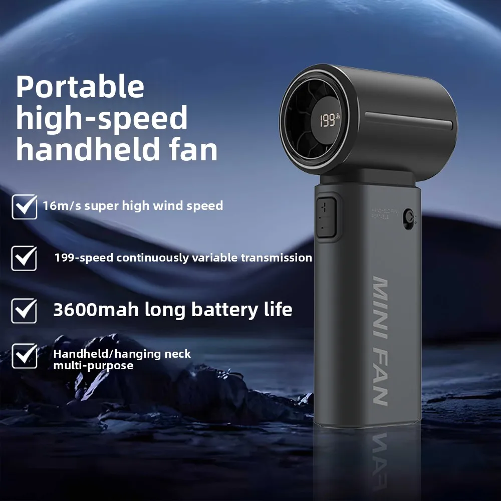 

Высокоскоростной энергосберегающий маленький вентилятор 2025: с цифровым дисплеем, портативный для использования на открытом воздухе, компактный, портативный и мощный.