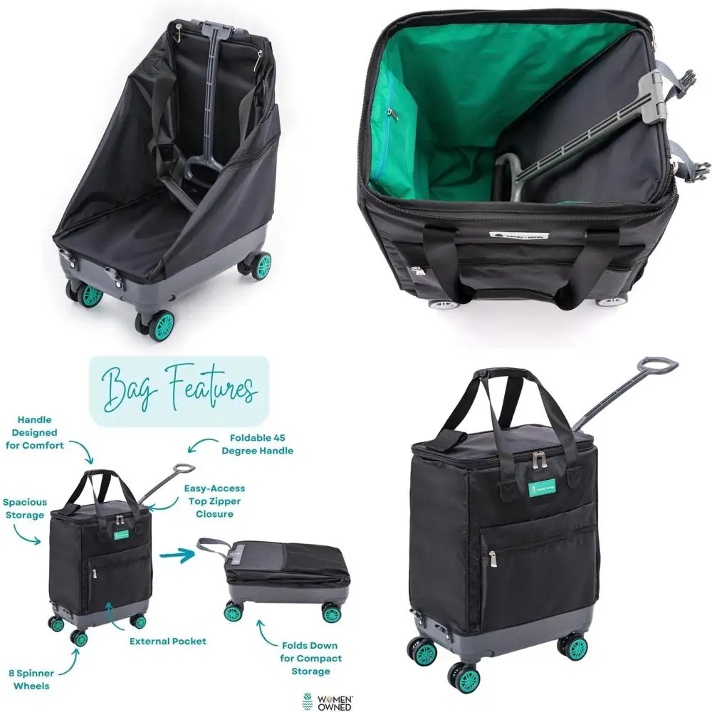 

Компактная складная сумка-тоут на колесиках с молнией, 8 колесиков, легкая – идеально подходит для путешествий, покупок, стирки, работы