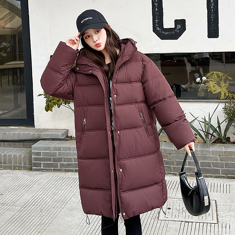 2025 chaqueta de invierno para mujer Parkas con capucha de algodón acolchado abrigo largo coreano suelto cálido grueso prendas de vestir ropa de algodón femenina abrigo