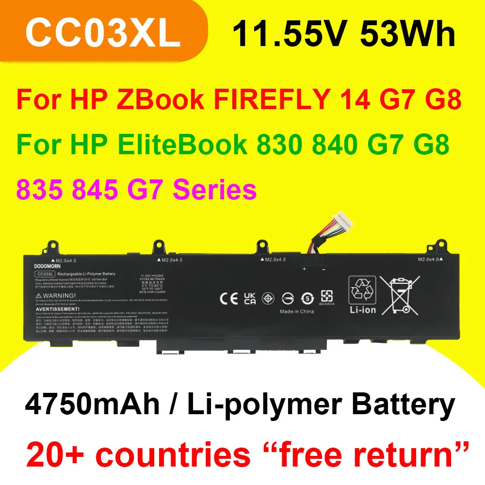 

CC03XL Laptop Battery For HP EliteBook 830 835 840 845 G7 G8/ZBook Firefly 14 G7 G8 Series HSTNN-LB8Q HSTNN-DB9Q 11.55V 53Wh