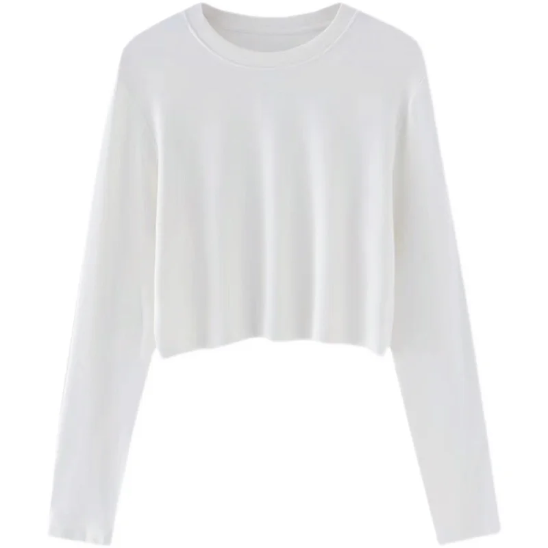 Kpop Koreaanse Zanger Witte Lange Mouw T-shirt Vrouwen Slanke Elastische Tops Lady Solid All-Match O-hals T-shirt Vrouwelijke sexy Crop Top