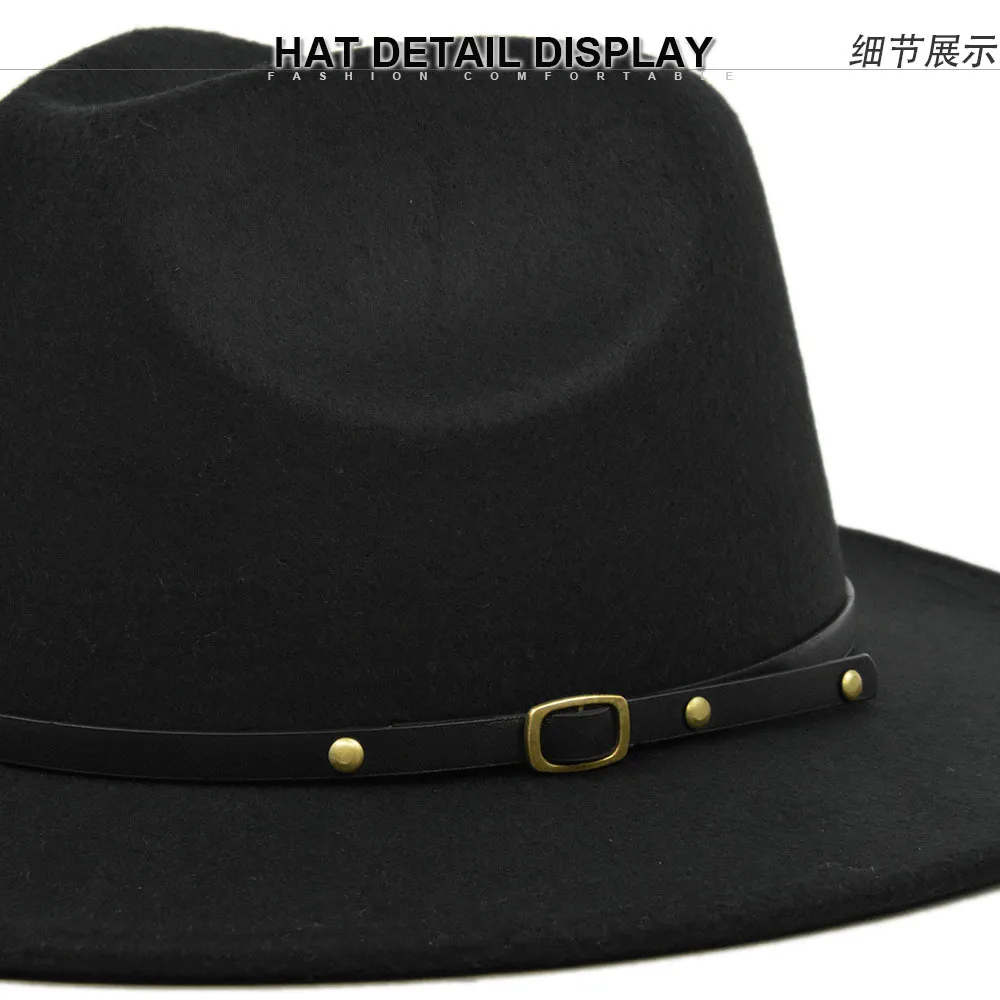 Vintage with Belt Buckle Autumn Winter Outback Hat Panama Jazz Hat Felt Fedora Hats Cowboy Hat