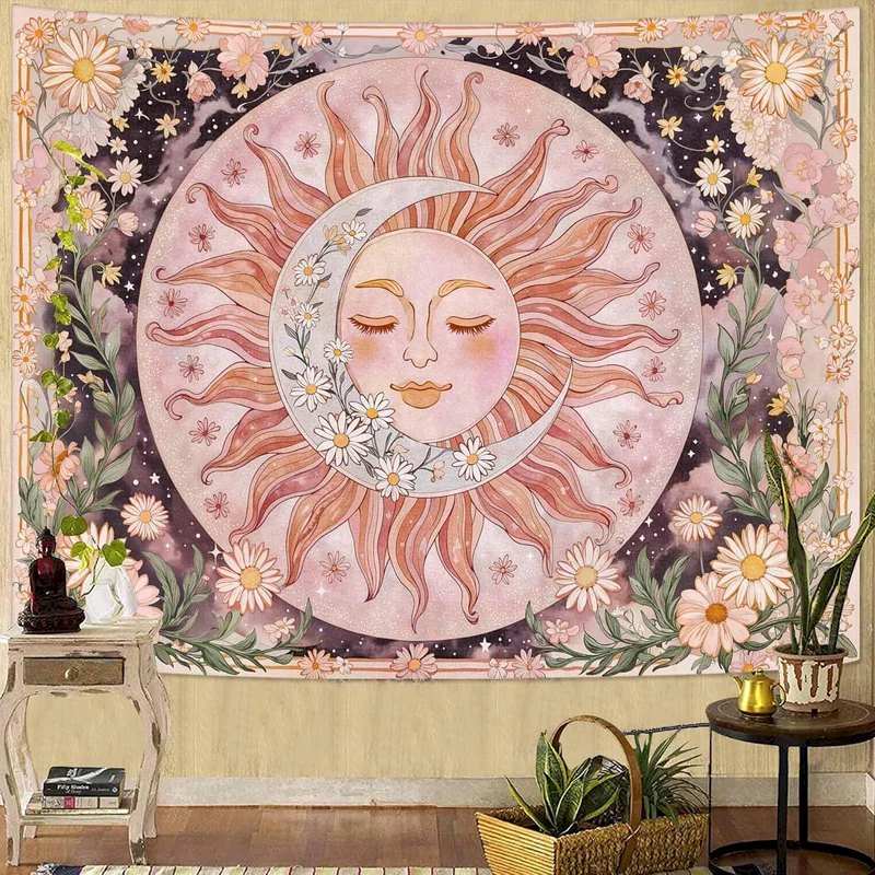 VIKAMA Vintage Chrysanthemum Pink Flower Tapestry Wall Hanging Bedroom Background Fabric Home Decoration