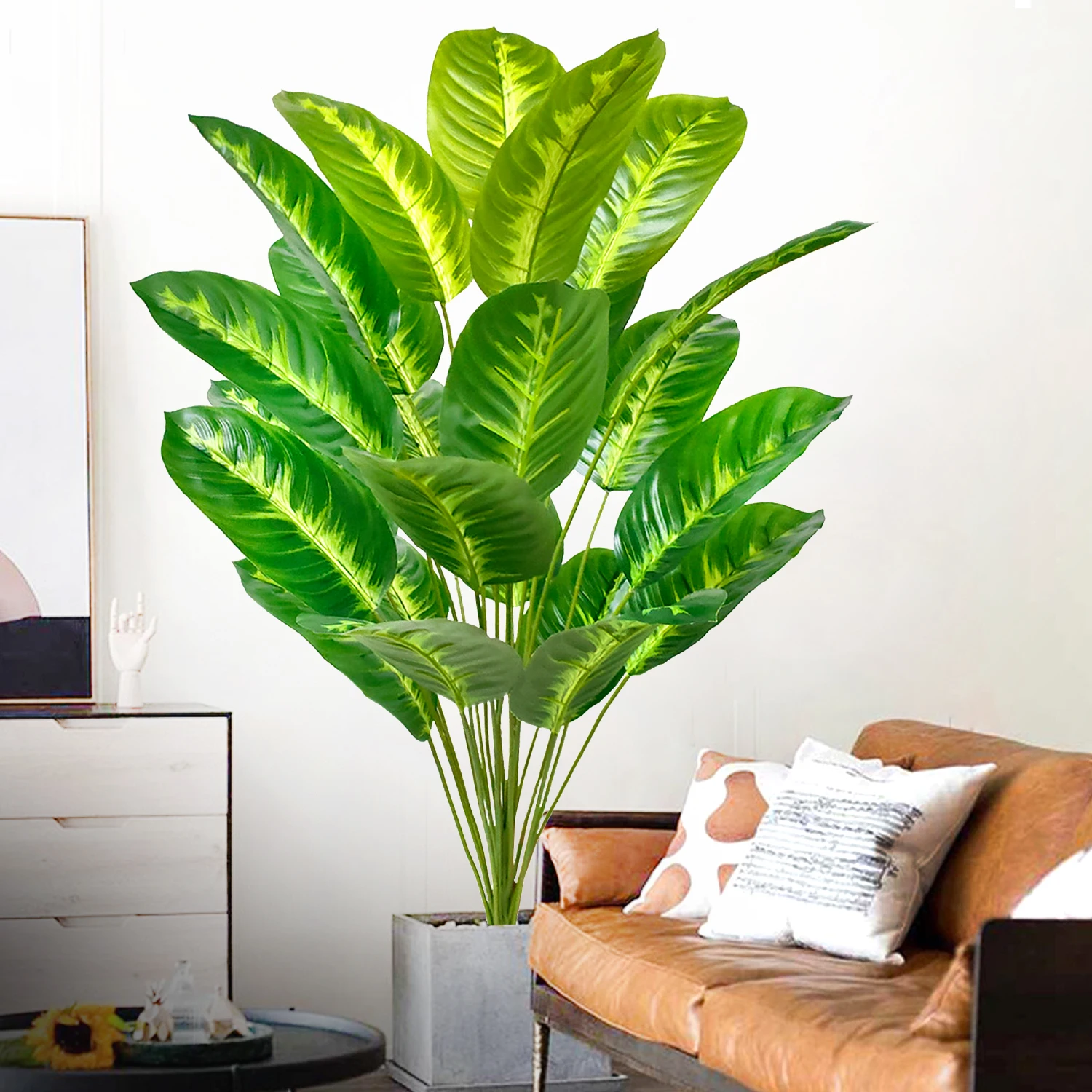 55-142cm/55,9 Zoll Große Tropische Palme Künstliche Bananenpflanze mit Blättern in Echt-Optik Strelitzia Reginae Kunstpflanze für Zuhause – Detail 20