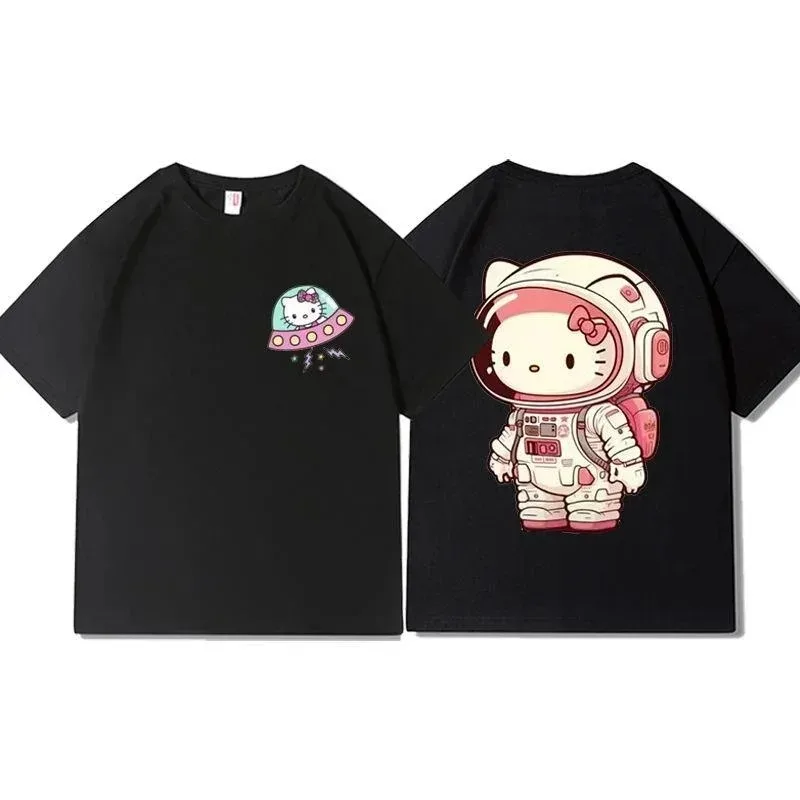 Hello Kitty New Cotton Short Sleeve T-shirts American T Shirt For Men Clothing Style Fashion Loose Tee Shirts Couples Summer Top