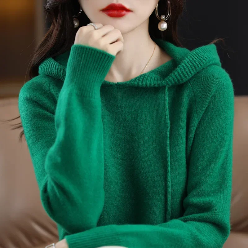 YSZWDBLX Jersey para mujer, suéter con capucha, Jersey coreano suelto sólido de manga larga, informal, Otoño Invierno, suéteres de punto gruesos y