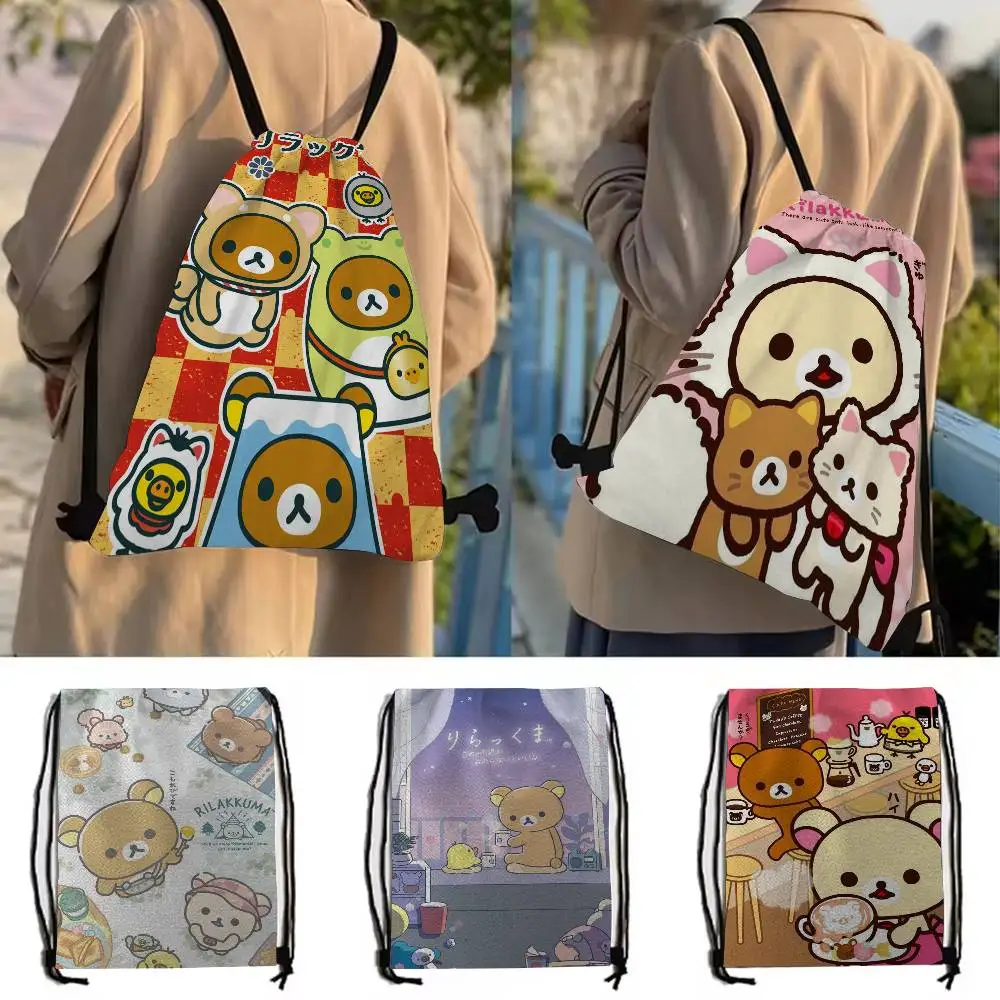 الكلاسيكية R-Rilakkuma الطفل المطبوعة الرباط لحقيبة التسوق الرجال النساء كرة القدم الرياضة الصالة الرياضية تخزين اليوغا على ظهره