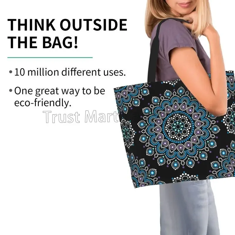 Retro Colorful Mandala Print Tote Bag Large Capacity Shoulder Bag Portable Waterproof Handbags Women Grocery Shopping Bags