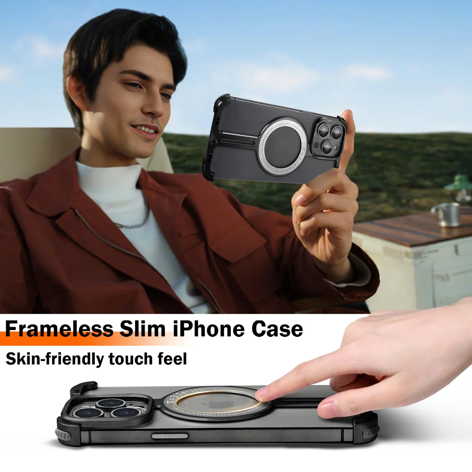 Eary Magsafe Phone Case for iPhone 15 Pro Max Frameless Slim 14 Pro Max Cover Magnetic Bumper AntiSlip Phone Protective Case