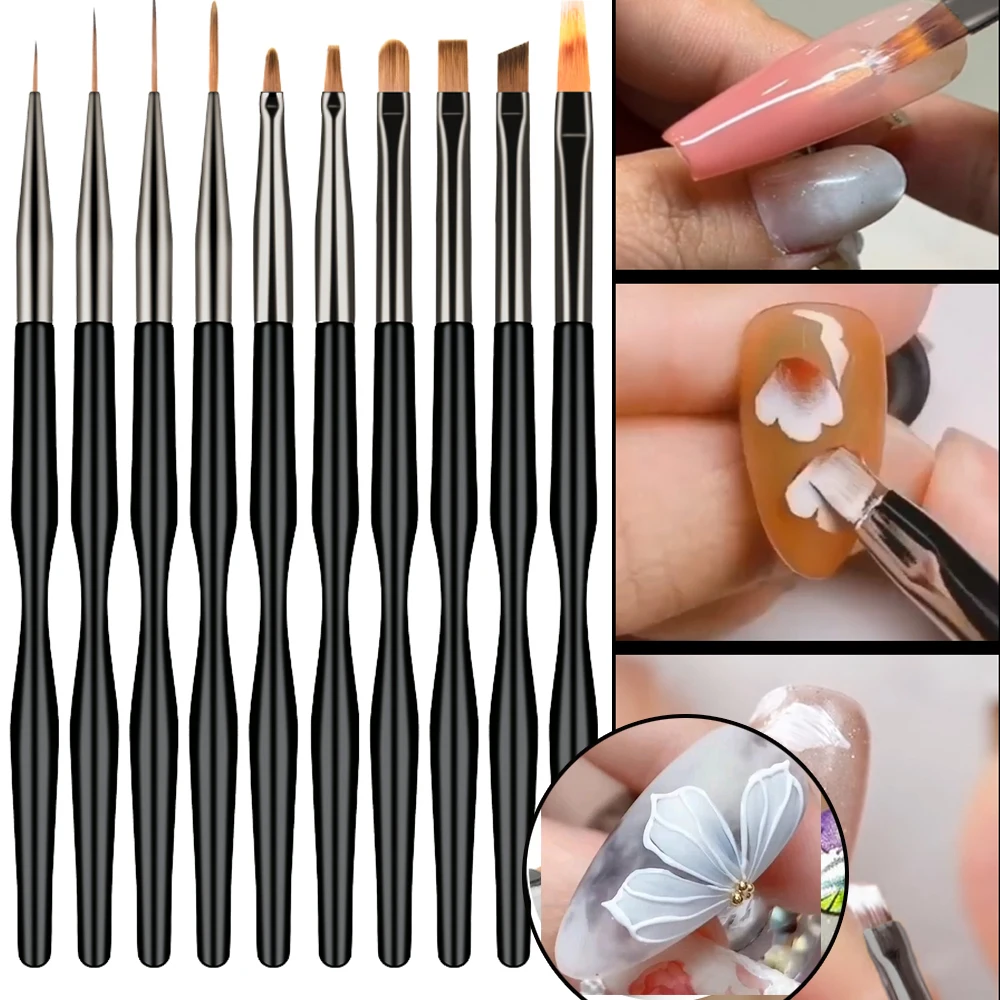 9 PZ/SET Linea Mista Del Chiodo Pennello Penna di Pittura 0.6/0.8/1/1.1//1.3 centimetri Professione Unghie Disegno Pennello FAI DA TE Chi Dipinto A Mano Maniurew Pen
