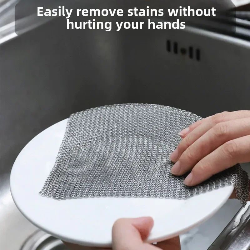 Paño de cocina de alambre sin arañazos, trapos para lavar platos de acero inoxidable, paño de limpieza de cocina multiusos reutilizable de alta resistencia para uso doméstico