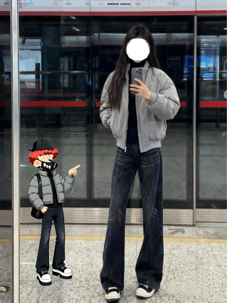 

Gray American Bomber Pilot Jacket Cotton Men's Thickened Stand Collar Autumn Winter Warm Windproof Youth Fashion Standard Fit