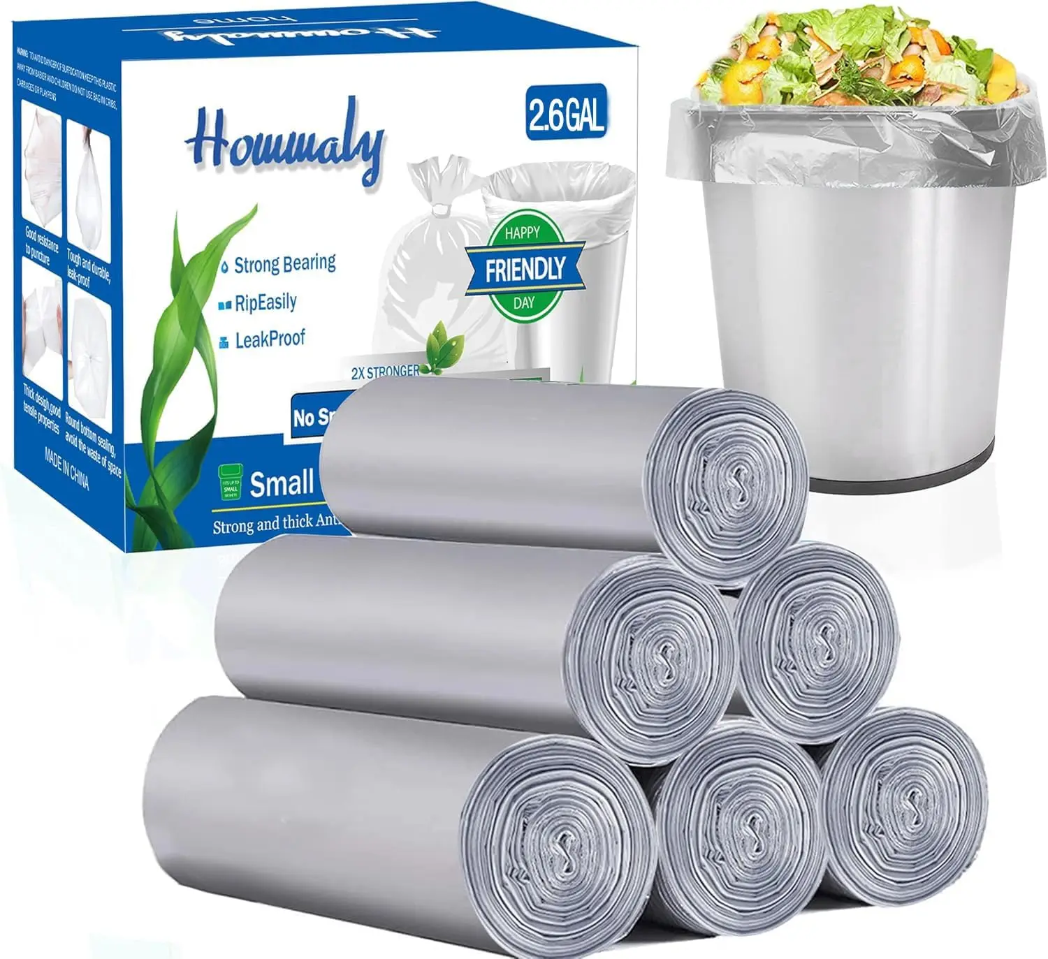 

2.6 Gallon Grey Trash Bags, 300 Count, Strong & Leakproof Small Garbage Can Liners for Office Home Use