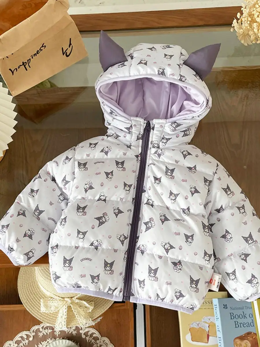 

Легкая детская пуховая куртка для девочек, осень-зима, новинка 2025, с принтом, капюшоном, на молнии, утепленная, хлопковая одежда для детей