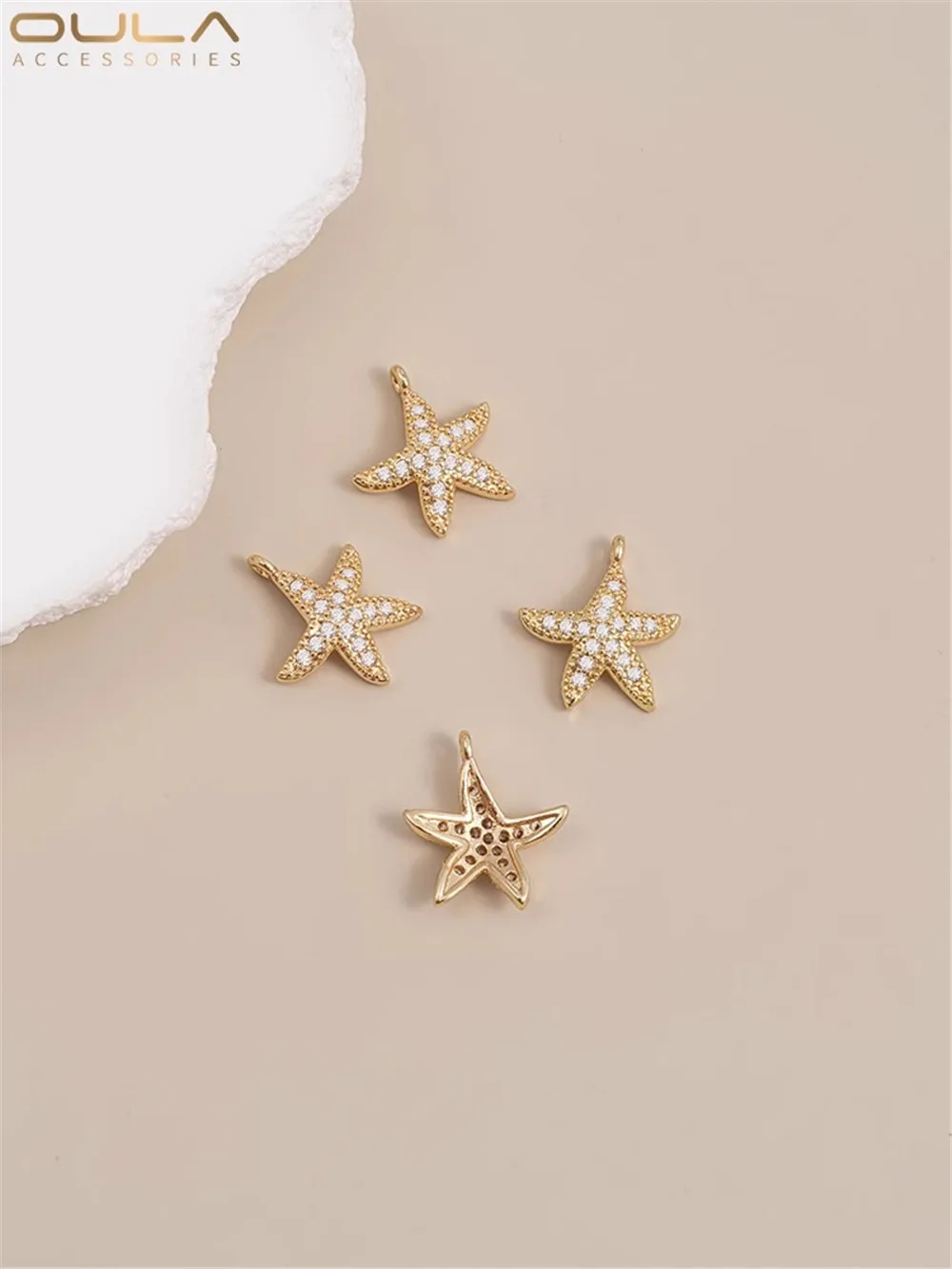 14K Gold-Color Plated Micro Inset Zircon Starfish Pendant Diy Fat Big Star Necklace Bracelet Pendant