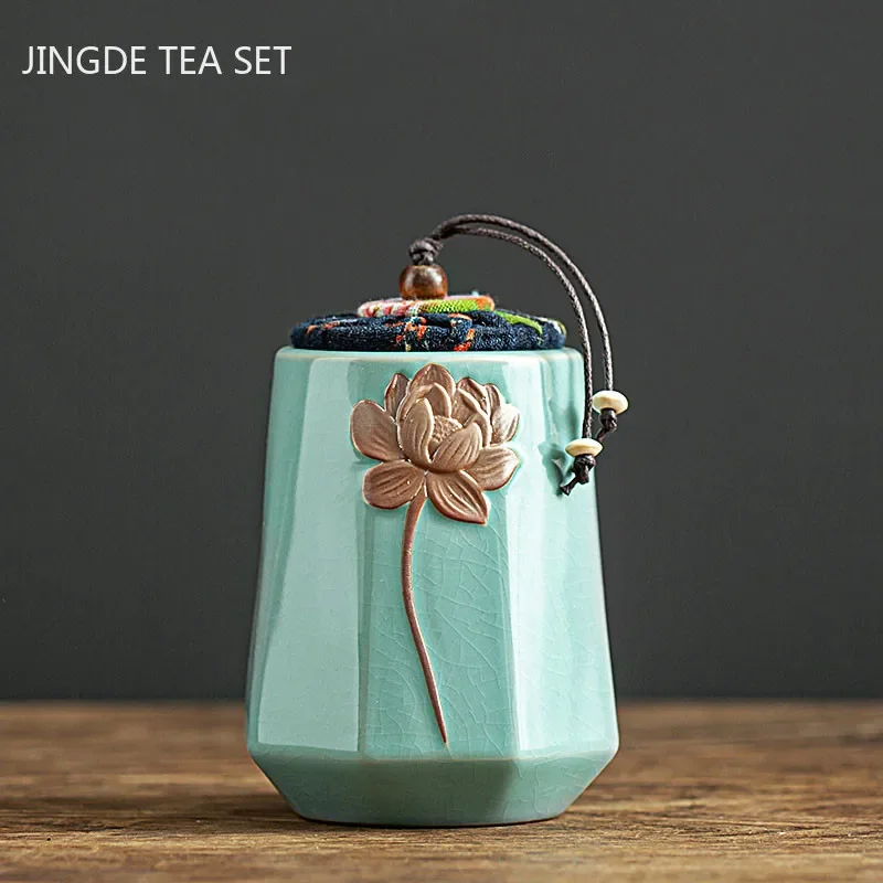 Portable Tea Caddy Travel Tea Bag Sealed Ceramics Jar Tea Storage Moisture-proof Containers Kitchen Spice Coffee Canister