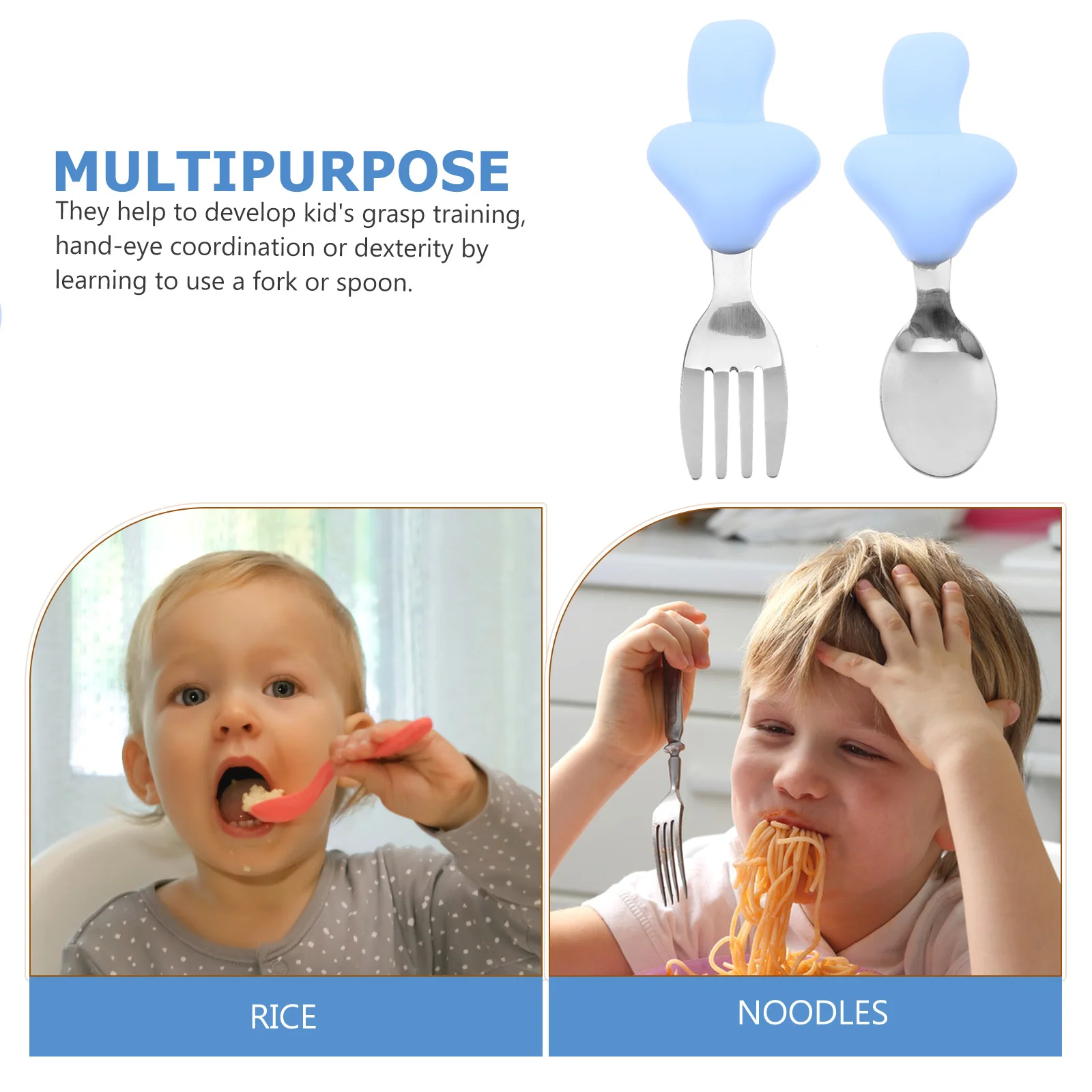 

1Set Toddler Utensils Baby Eating Spoon Fork Set Silverware Silicone Handle Ergonomic Training Tool Safe Easy to Clean