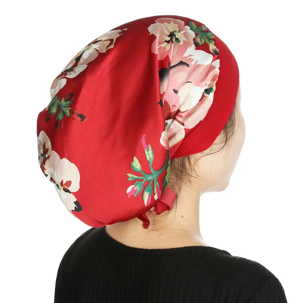 

Women Elastic Printed Pre-Tied Muslim Turban Chemo Pirate Cap Cancer Head Scarf Hair Loss Hat