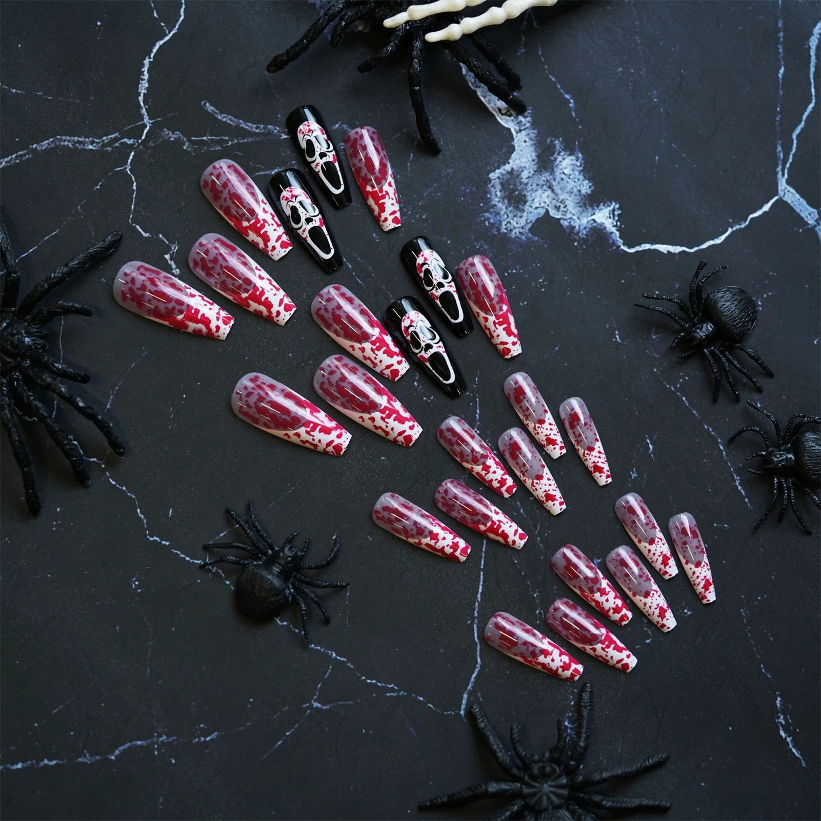 24pcs Blood Color Halloween Fa - Nail Art Fake Nails ulasan dan harga