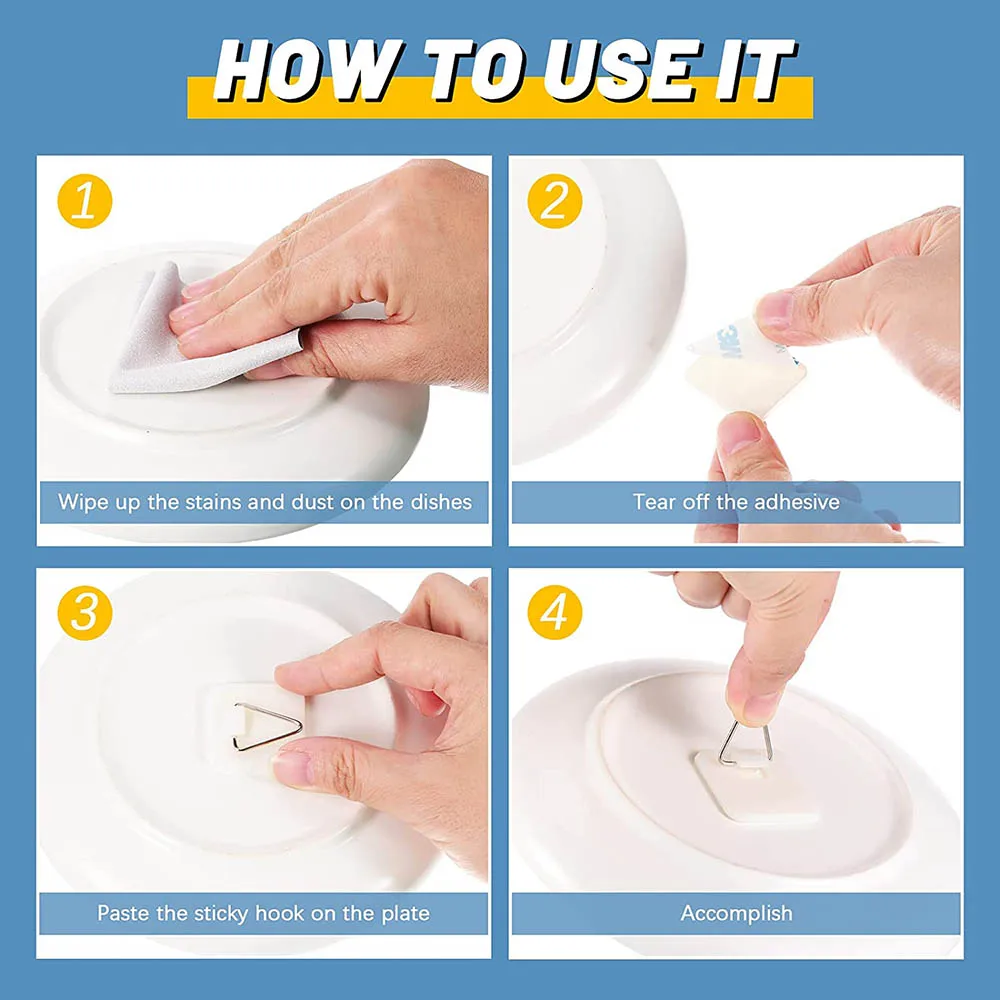 20PCS Small Round Invisible Dish Hook Set Portable Self-Adhesive Plate Holder For Wall nvisible Adhesive Plate Hanger