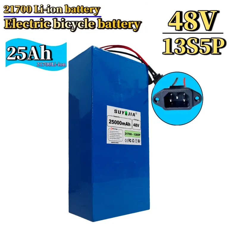48V 25Ah Lithium Battery Pack 21700 13S5P Lithium Ion Battery Pack for E-Scooter 1500W 2000W Motor with 30A BMS 54.6V Charger