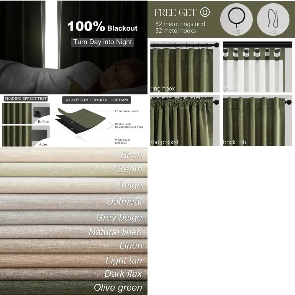 

Оливково-зеленые 84-клеточные плиссированные льняные шторы с крючками, затемняющие для гостиной, стиль бохо