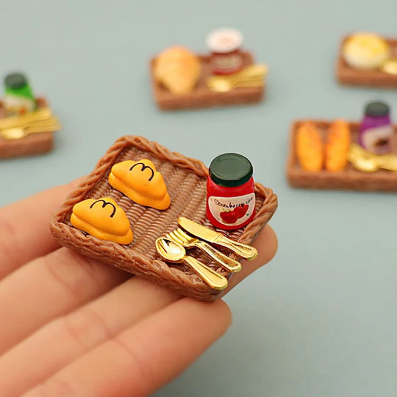 1Set Puppenhaus Miniatur Lebensmittel Dessert Kuchen Tablett Geschirr Küche Modell Dekor Spielzeug Puppe Haus Zubehör
