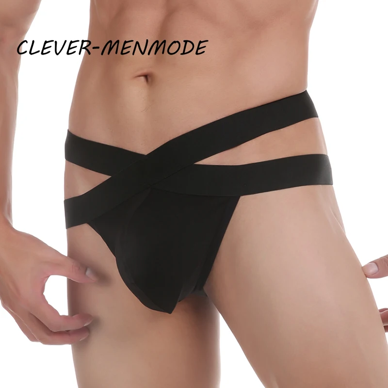 

Men's Sexy T Back Underwear Cross Strap Hip-Baring Panties Strap Thong G String U Convex Big Pouch Stretch Tight Erotic Costume