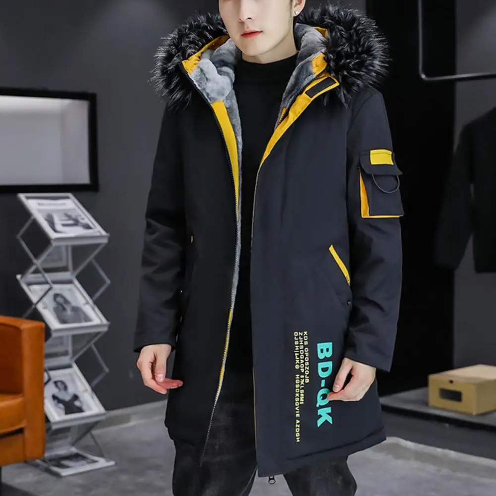 

Solid Color Splicing Men Jacket Men Winter Jacket Men's Hooded Color Patchwork Jacket with Fleece Lining Warm Stylish for Autumn