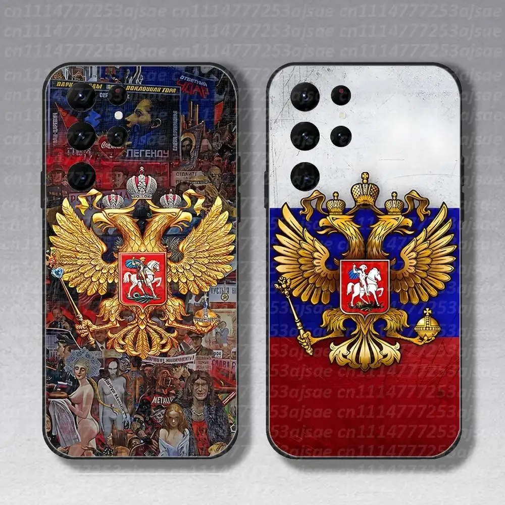 Russia Flag National emblem Phone Case For Samsung S10,S21,FE,S21,S26,S25,S24,S23,Ultra,S9,S22,Plus Black Shell Cover