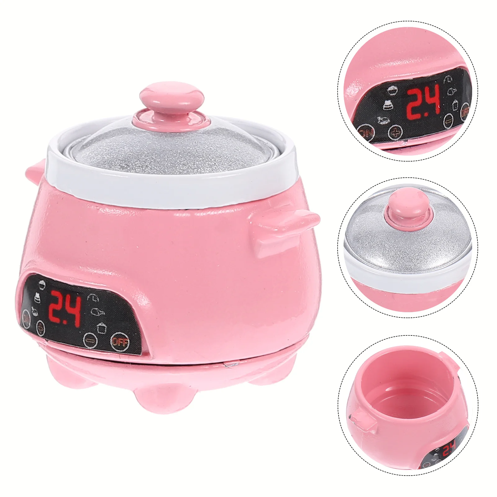 

Toys Micro Rice Cooker with Cutlery House Cookware Mini Metal Pink Decor Child