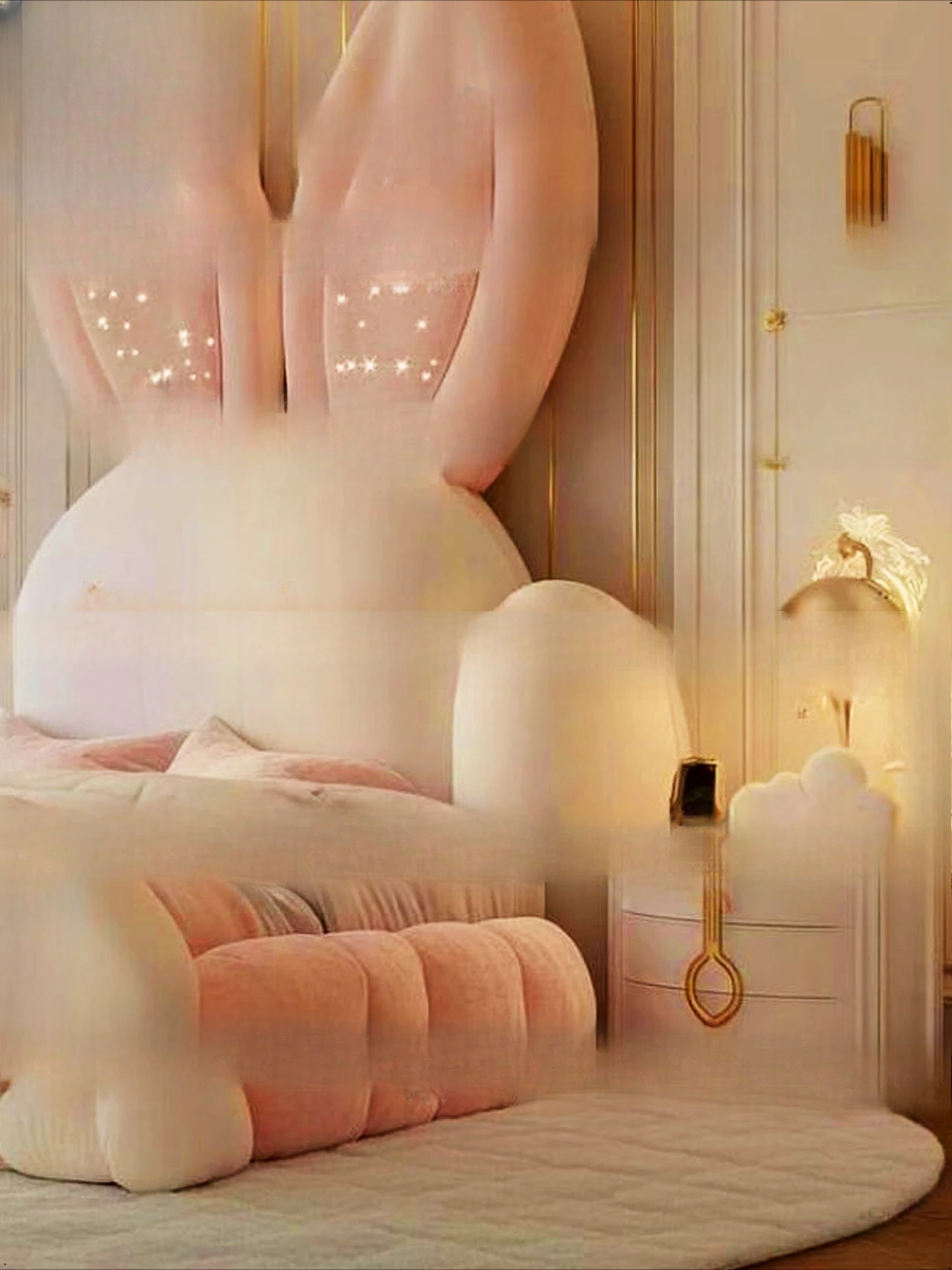 Female Treasure Rabbit Children's Bed, Big Ears Ambience Princess Bed