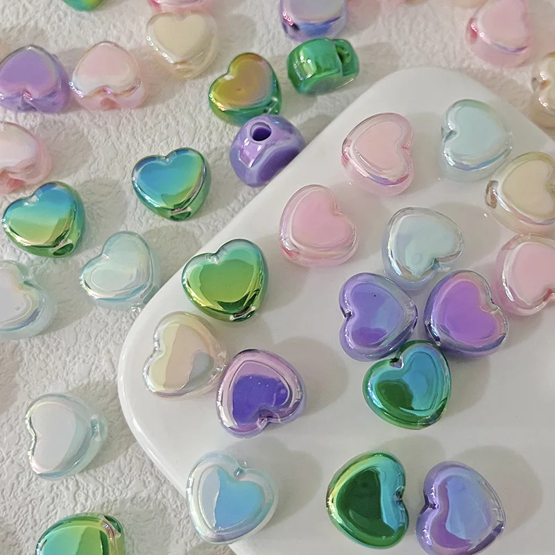 Kawaii Two-Tone Love Heart Beads For Jewelry Making Earrings Bracelet Necklace Phone Chain Hairware Accessories DIY Decorations