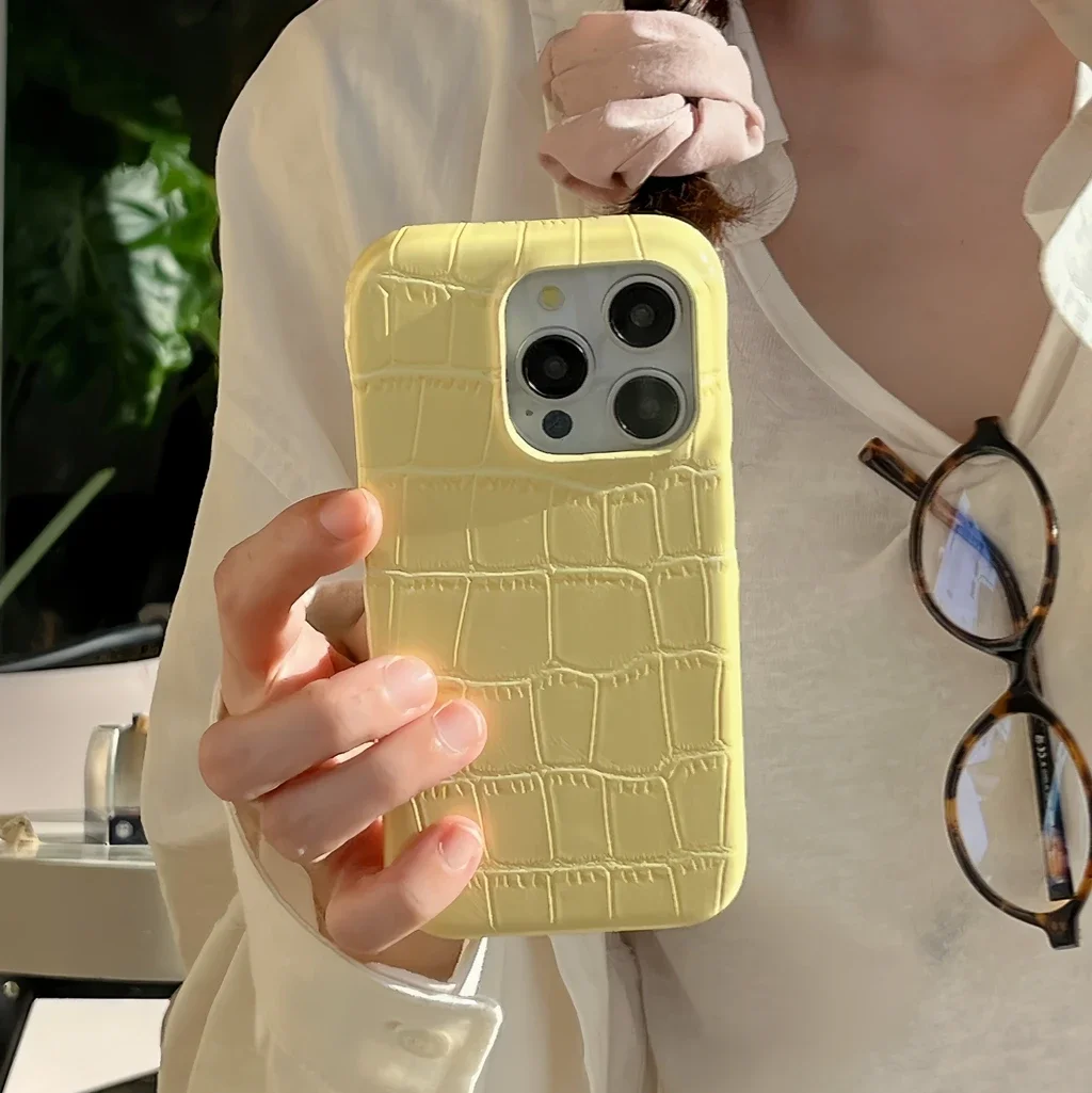 Fashion Simplicity Solid Color Crocodile Skin Pattern Shockproof Protective Phone Cover Case for iPhone 16 15 14 13 Pro Max image 3