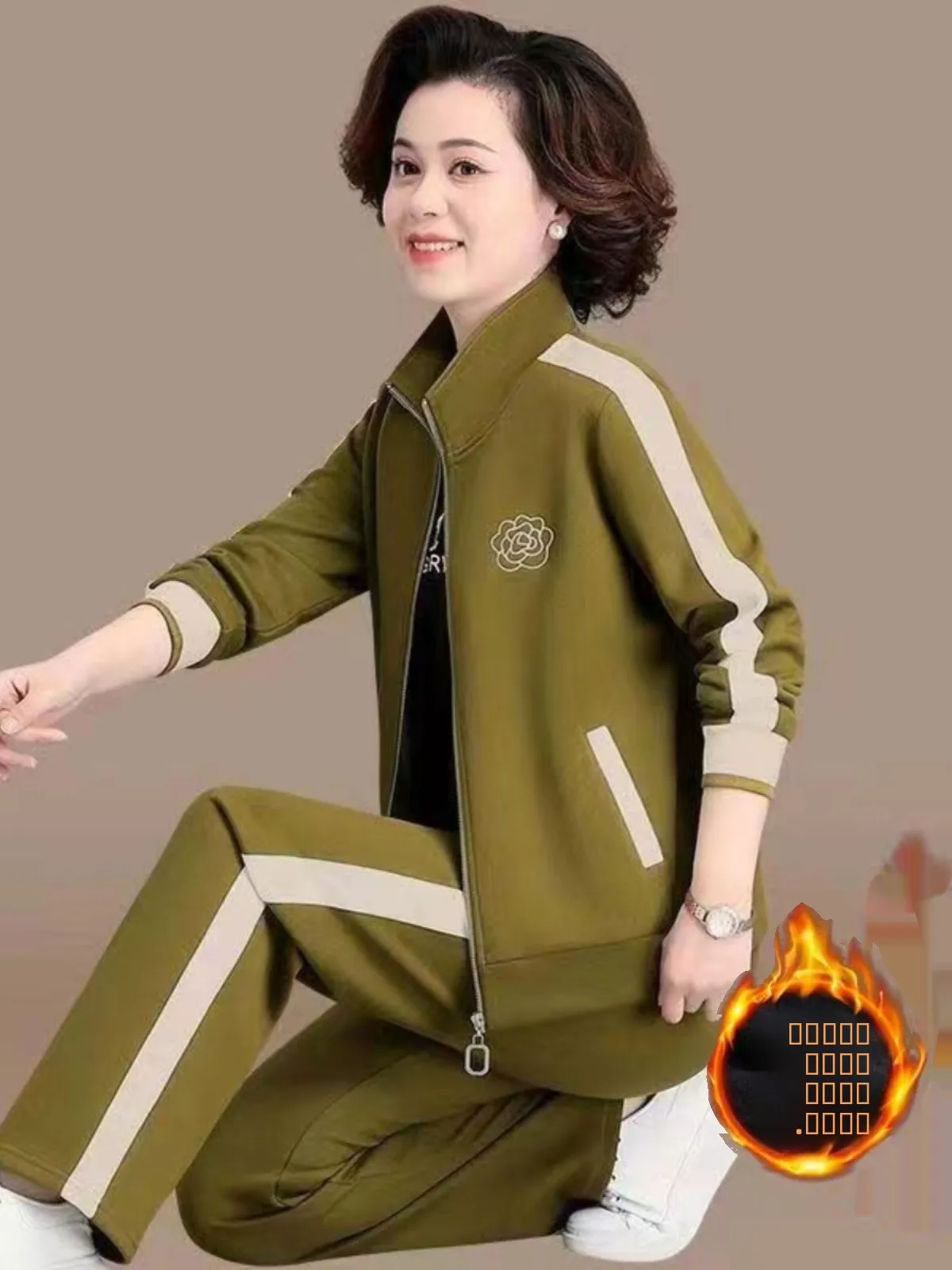 Thiened Fce Damen-Sportbekleidungsset, große Größe, lässiges, lockeres Oberteil, Winter-Oberbekleidung für Frauen mittleren Alters und ältere Mütter