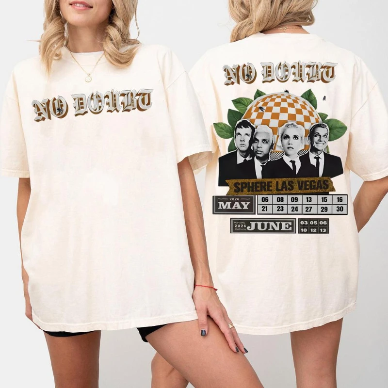 Camiseta retro con estampado de doble cara No Doubt, camiseta retro de rock de los años 90 de Gwen Stefani, camiseta oversize de algodón puro para parejas, estilo streetwear.