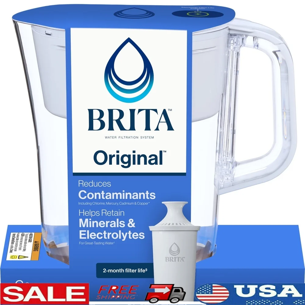 

Маленький 6-чашковый кувшин с фильтром для воды со стандартным фильтром, не содержащий BPA, легко наполняемый, подходит для большинства холодильников, уменьшает хлор, ртутный кадмиум