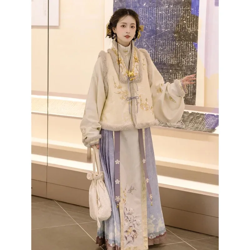 فستان هانفو سميك مطرز صيني تقليدي للخريف والشتاء للنساء فساتين وجه حصان الأميرة الأرجوانية الشرقية