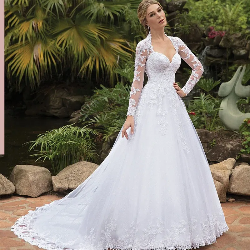 Uma linha vestidos de casamento 20223 primavera profundo decote em v mangas compridas rendas magro moda noiva vestidos de noiva robe de mariée com aplique